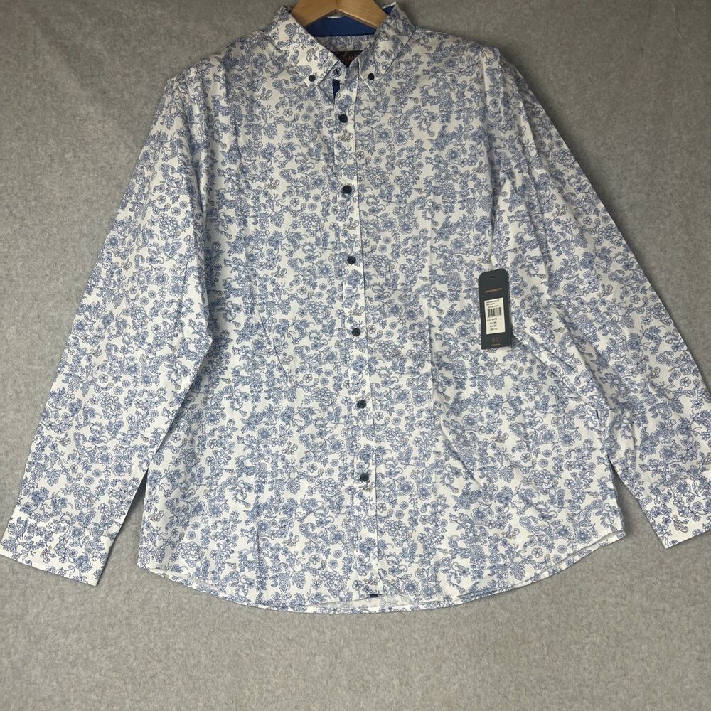 Johnny Bigg Franco Floral Print Shirt Blue XL Men’s Long Sleeve Casual Dress New